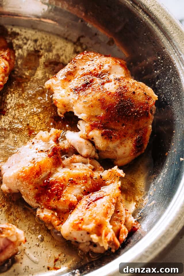 Browning boneless skinless chicken thighs