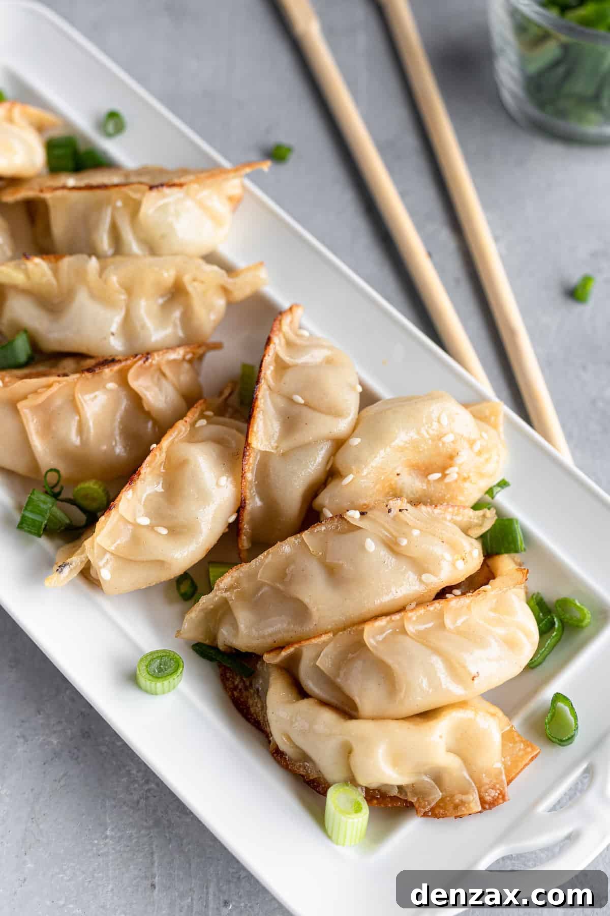 Cooked Chicken Potstickers on a Platter