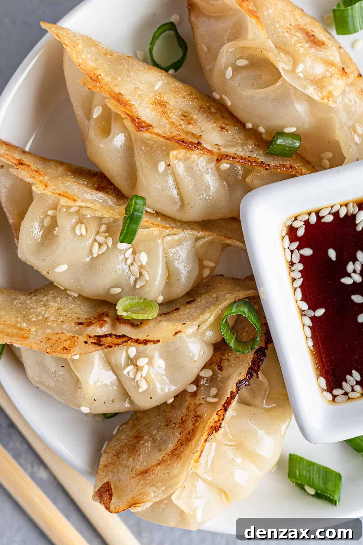 Close-Up of Potstickers with Scallions