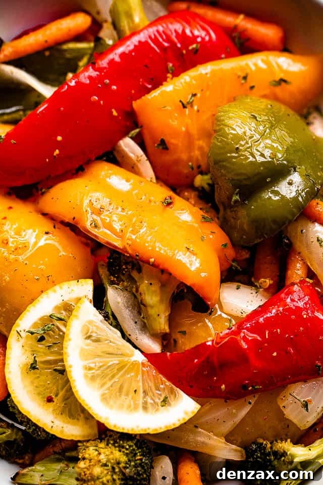 Lemon-Dressed Grilled Vegetables Recipe for Summer Sides 3 close up shot of grilled bell peppers and vegetables