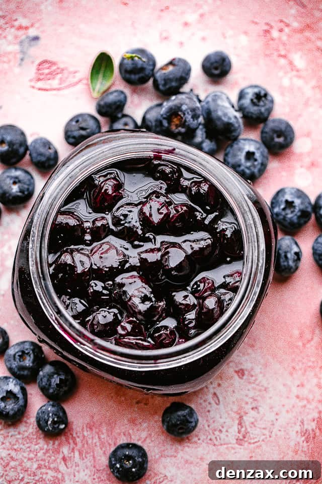 Jar of homemade blueberry sauce