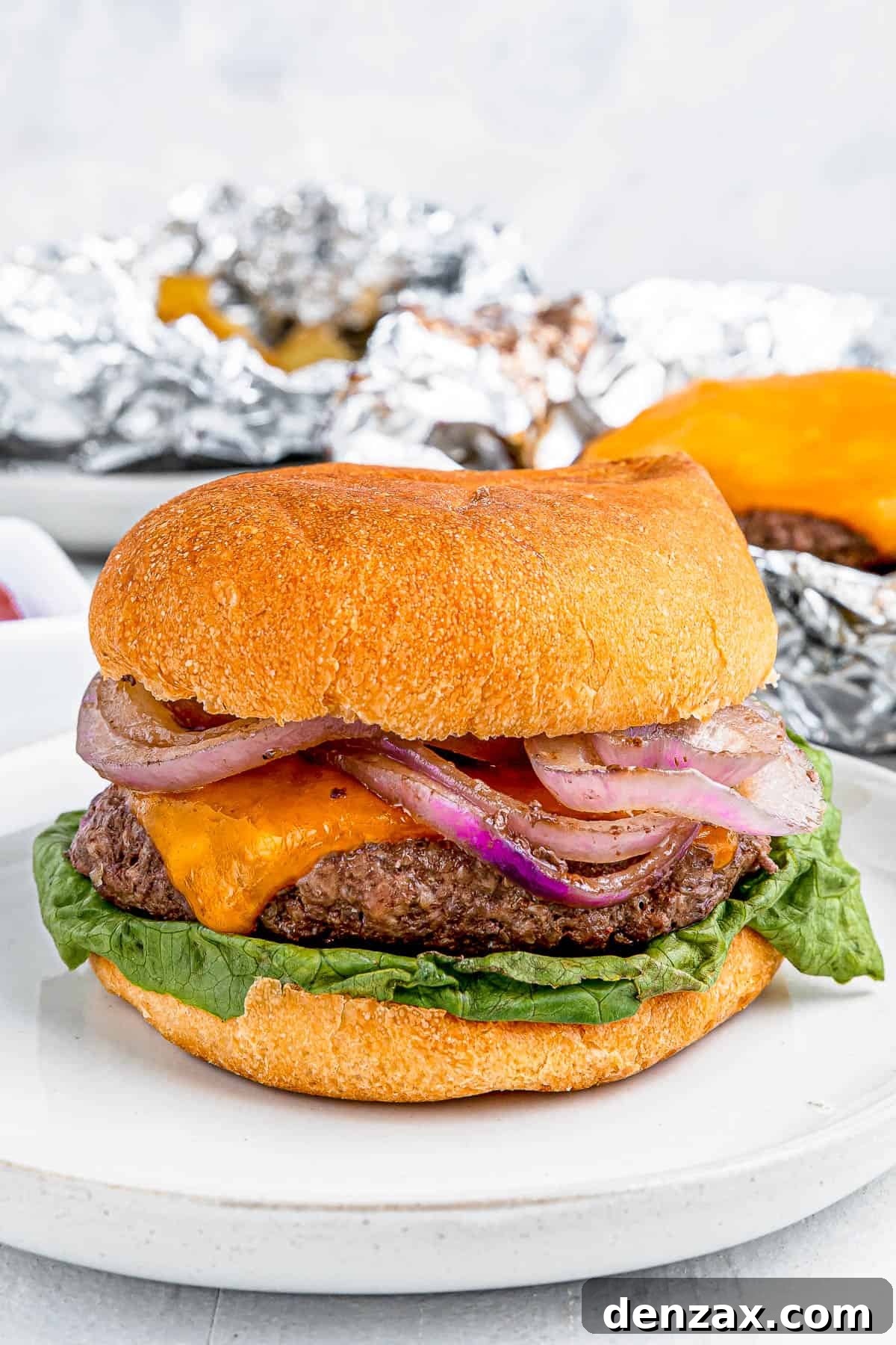 Foil-Wrapped Cheeseburgers with Roasted Veggies & Potatoes 6 Cheeseburger in a bun