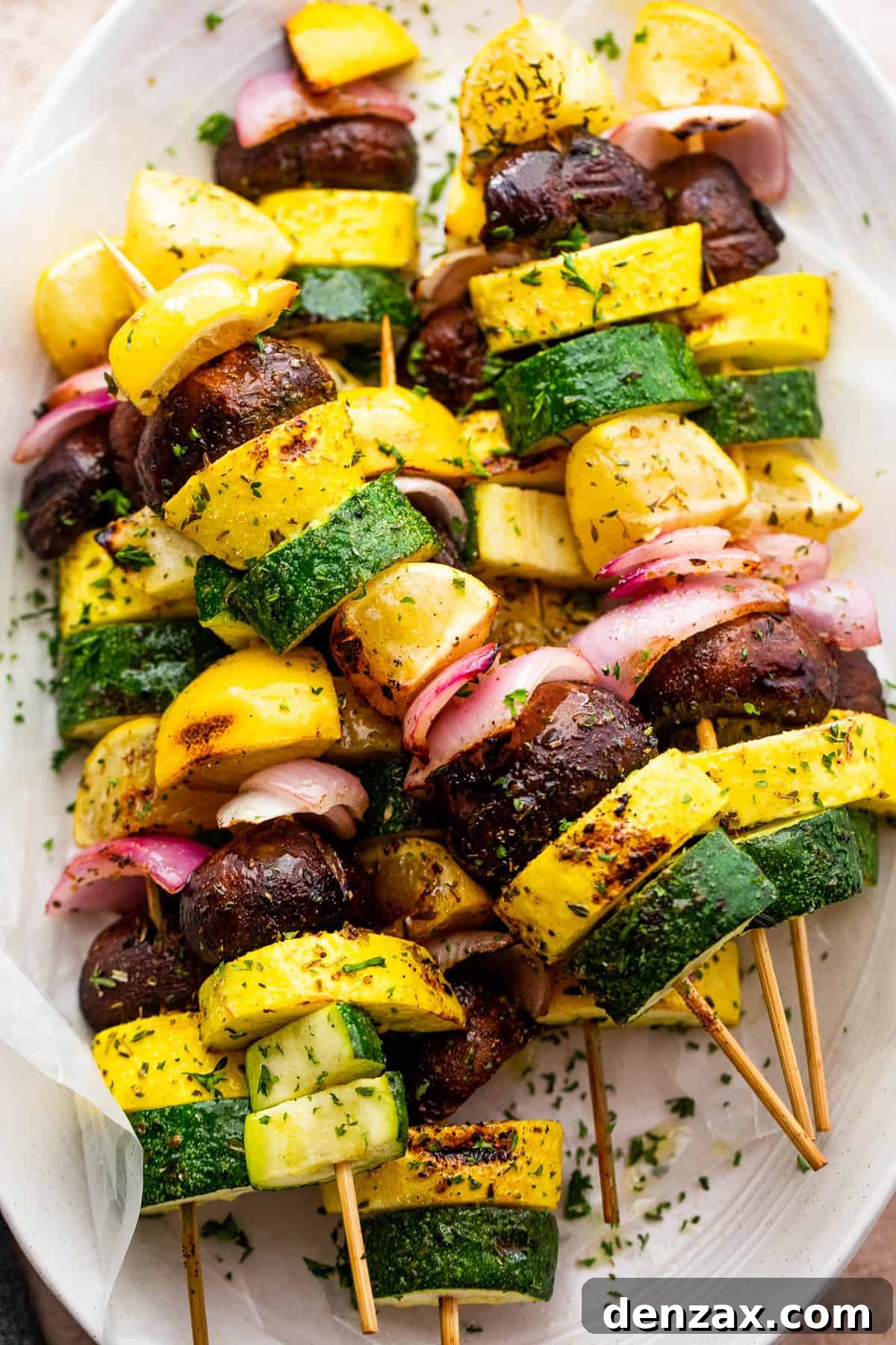 plated grilled squash kebabs