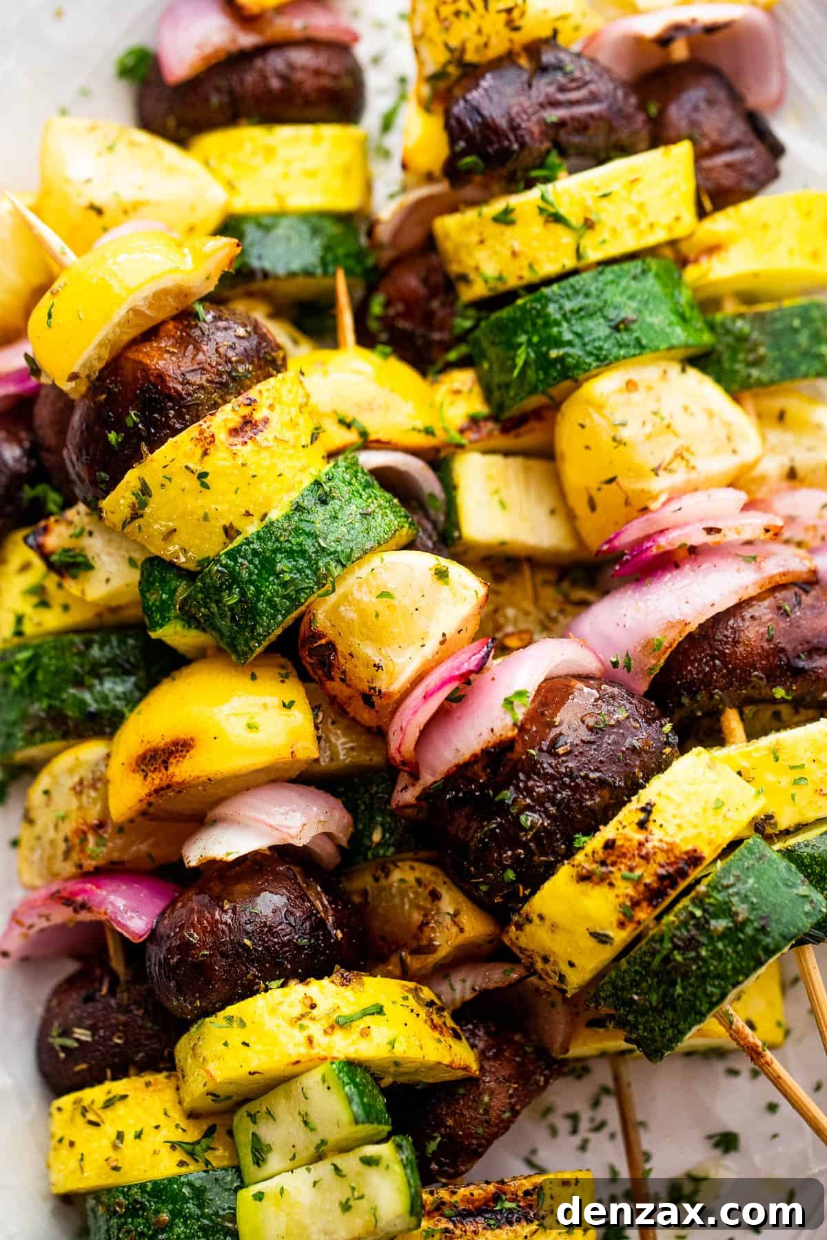 plated grilled squash skewers