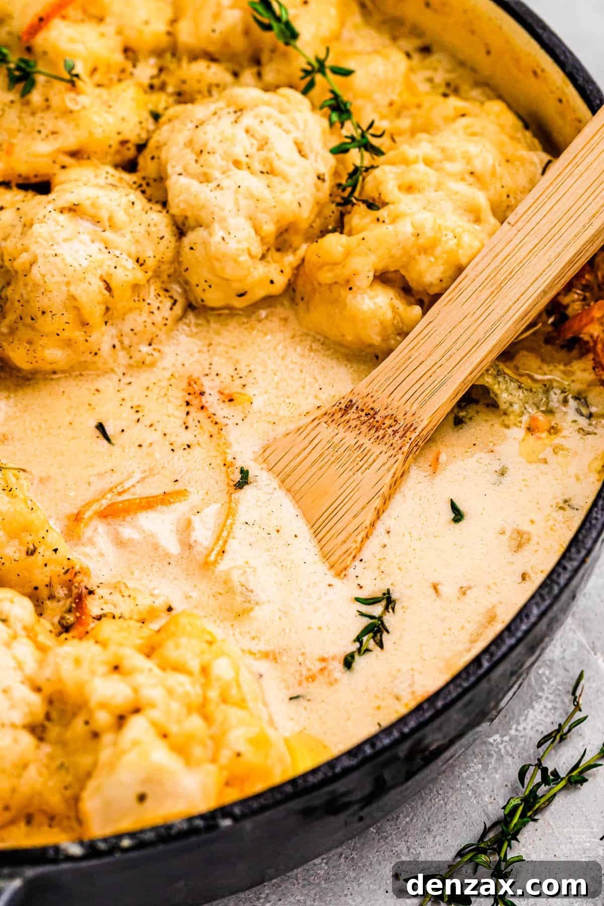 serving chicken and dumplings
