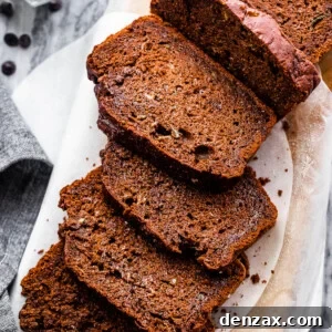 overhead shot of sliced chocolate zucchini bread